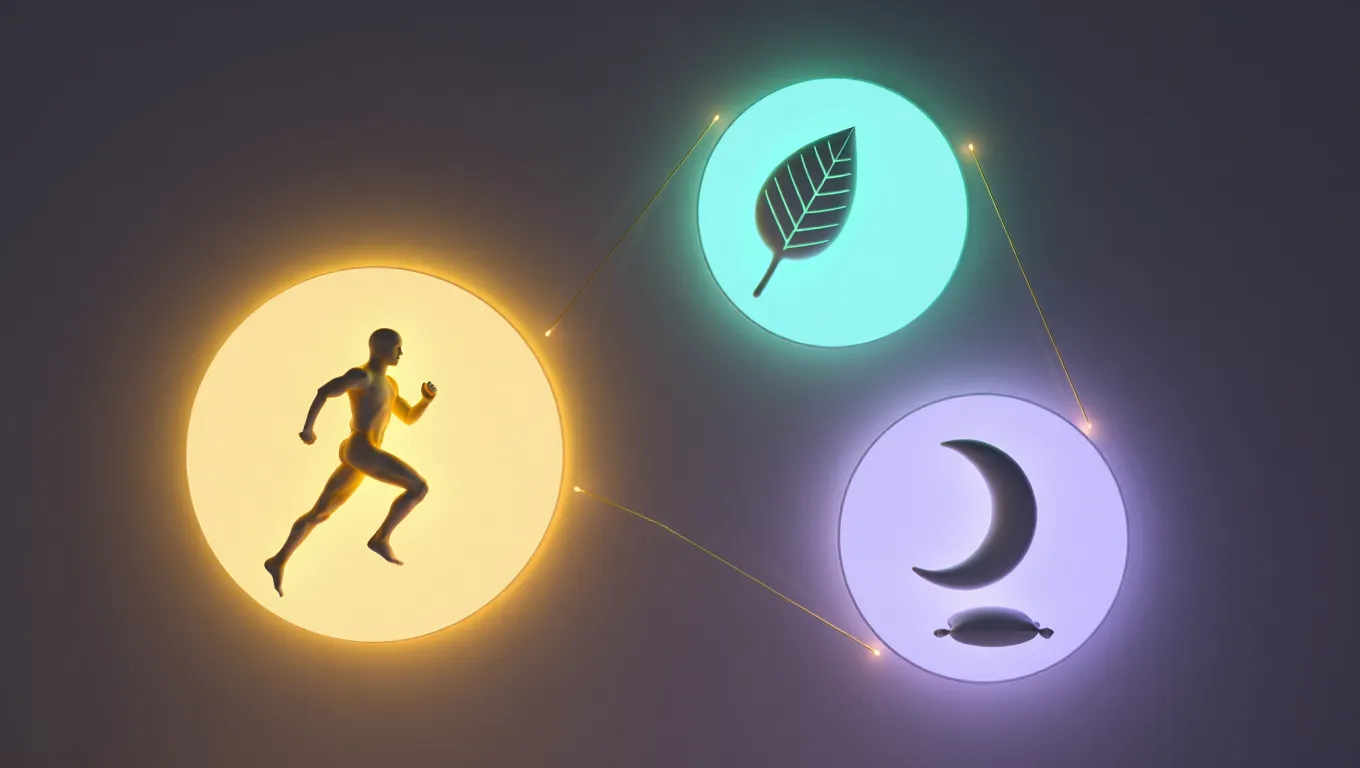 Three interconnected circles representing movement, nutrition, and rest as energy balance pillars